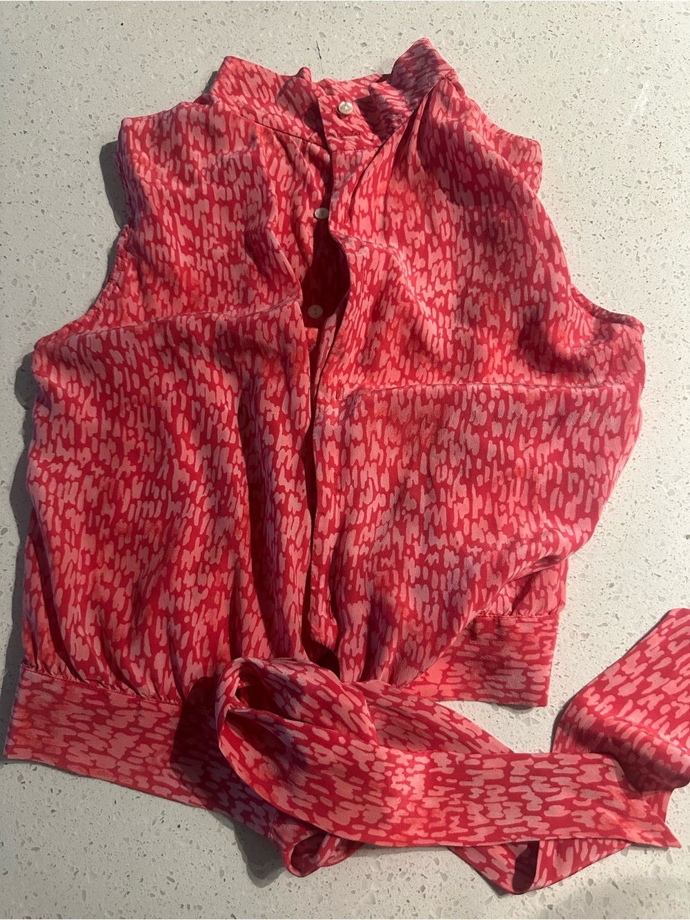 Gap Vintage Pink Silk Patterned Sleeveless Tie-Waist Top S